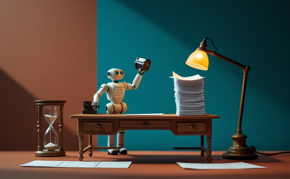 Miniatuur diorama-illustratie bij artikel 'Accountant 4% duurder in 2026, terwijl AI het werk overneemt'