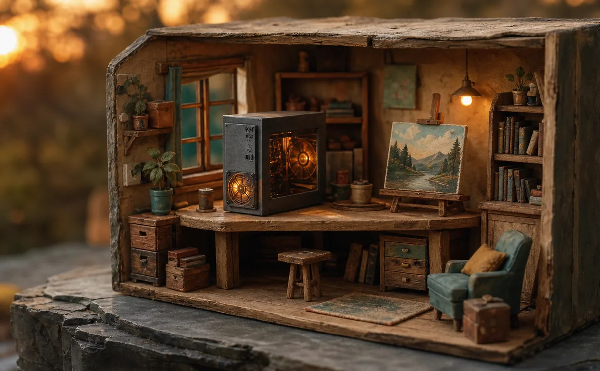 Miniatuur diorama-illustratie bij artikel 'AI-beelden maken op je eigen pc: kan dat en loont het?'