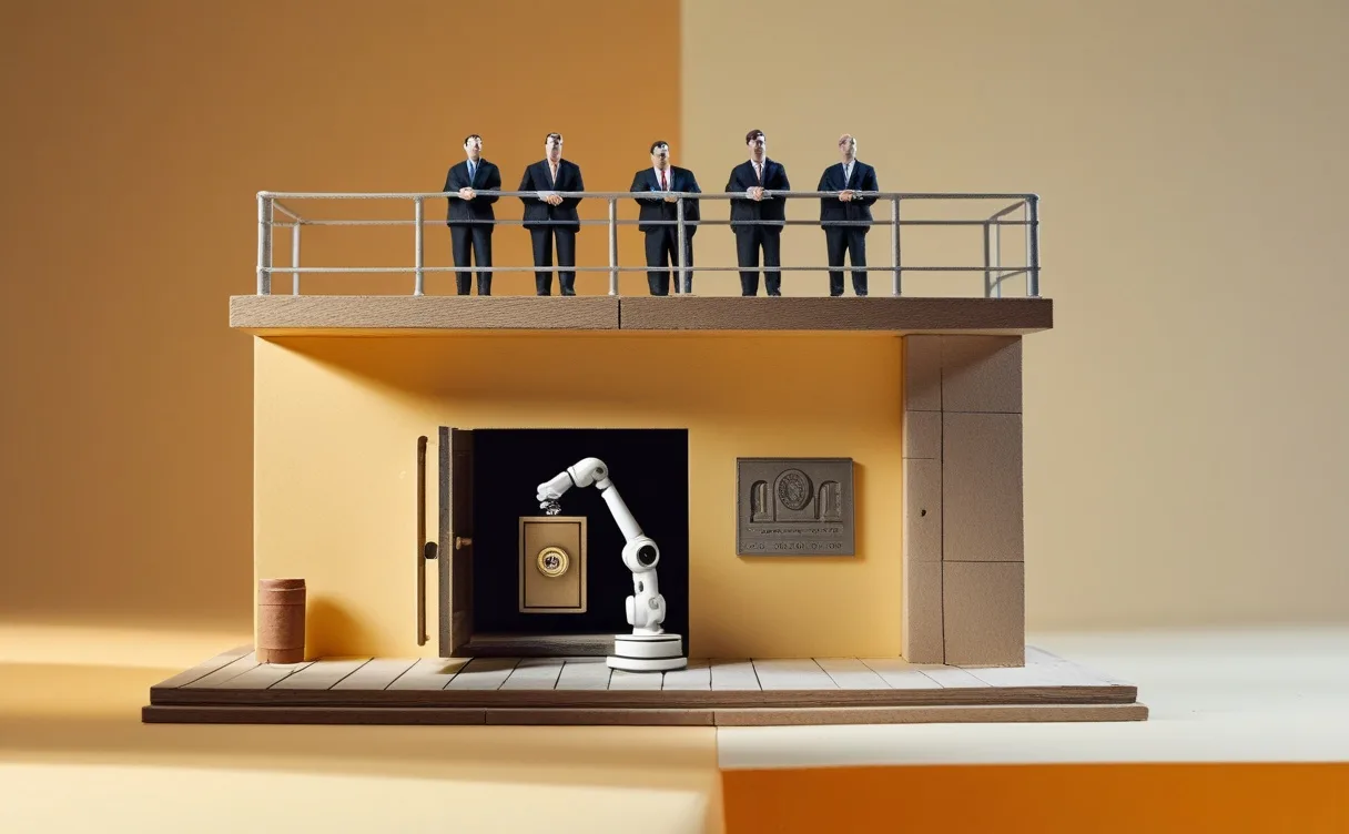 Miniatuur diorama-illustratie bij artikel 'AI-cyberaanvallen op banken: FSB noemt dit het grootste risico'