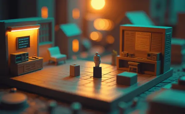 Miniatuur diorama-illustratie bij artikel 'AI-ethiek in 2026: hoe blijft technologie menselijk?'