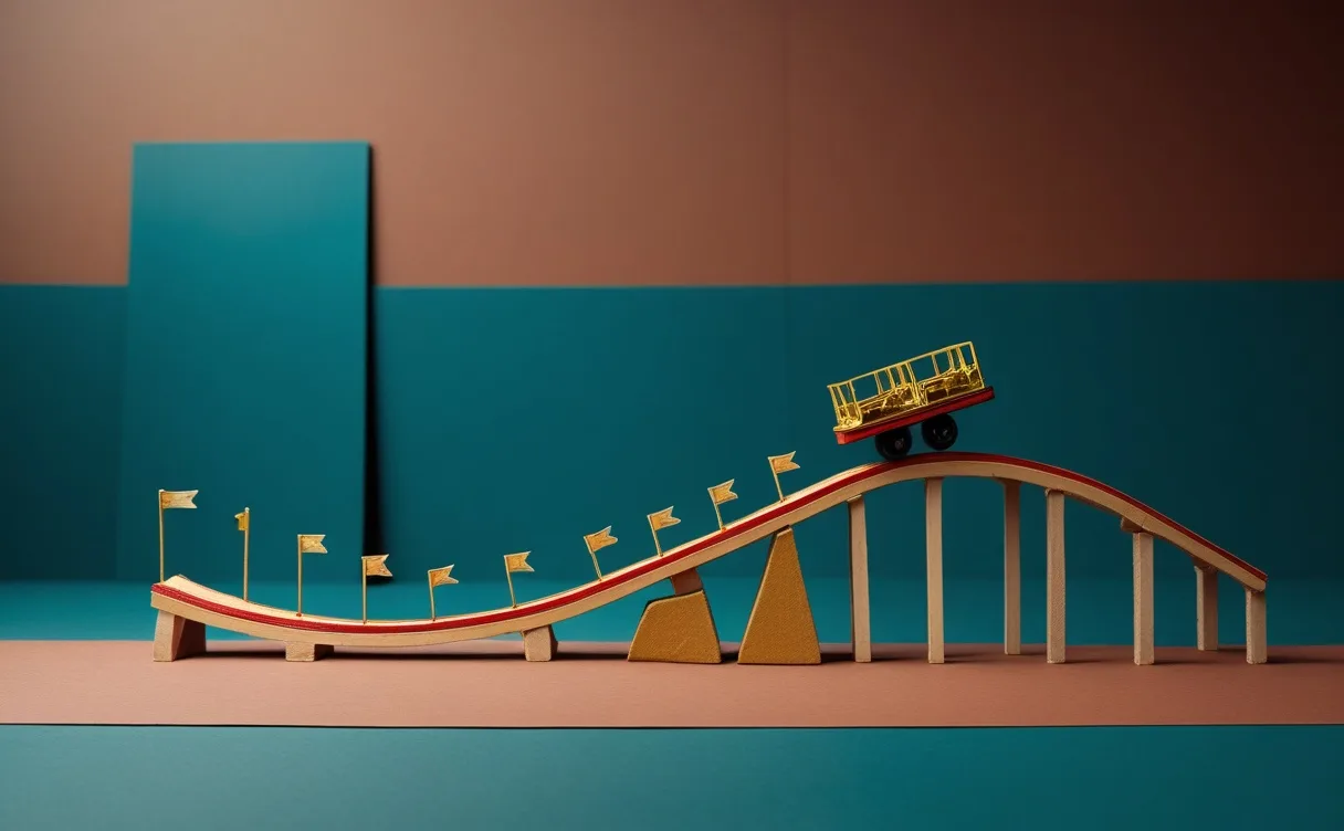 Miniatuur diorama-illustratie bij artikel 'De hype-curve van juli: vibe coding piekt, hallucinaties raken vergeten'