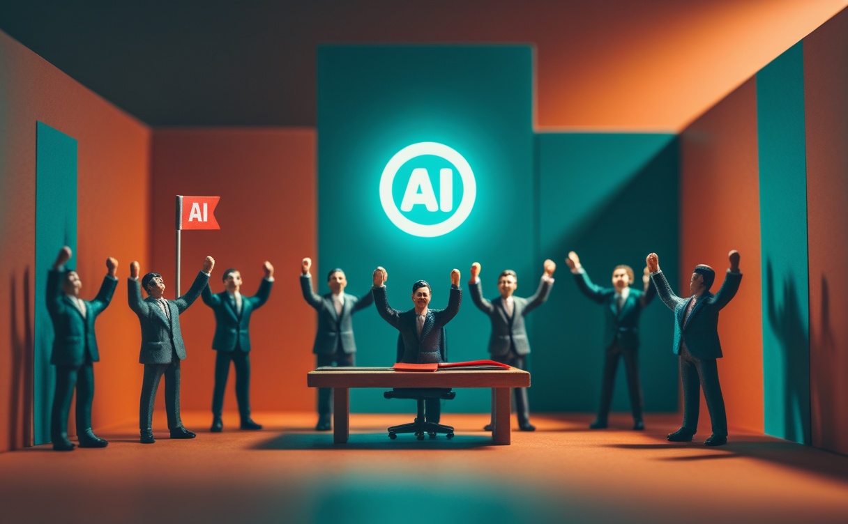 Miniatuur diorama-illustratie bij artikel 'AI-mania sloopt het gezond verstand in de bestuurskamer — een viraal essay legt uit hoe'