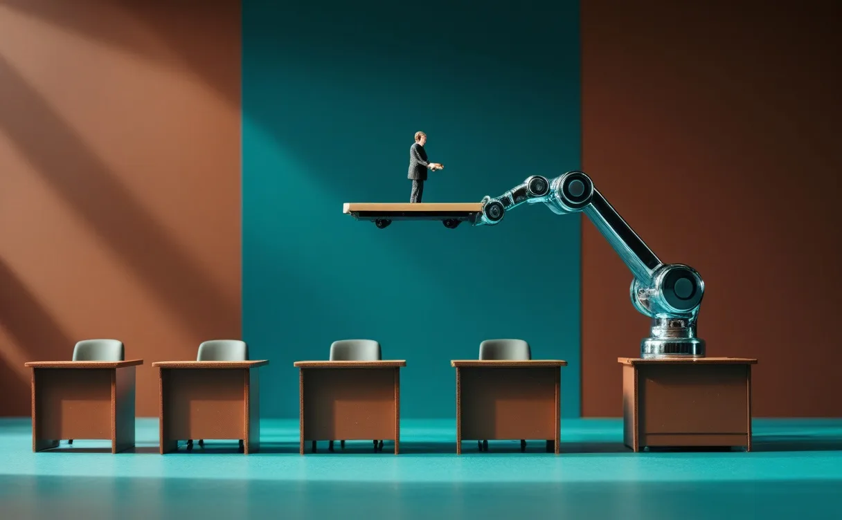 Miniatuur diorama-illustratie bij artikel 'AI-ontslagen blijven onzichtbaar: 3 van de 4 ontslagen tech-werknemers vraagt geen WW aan'