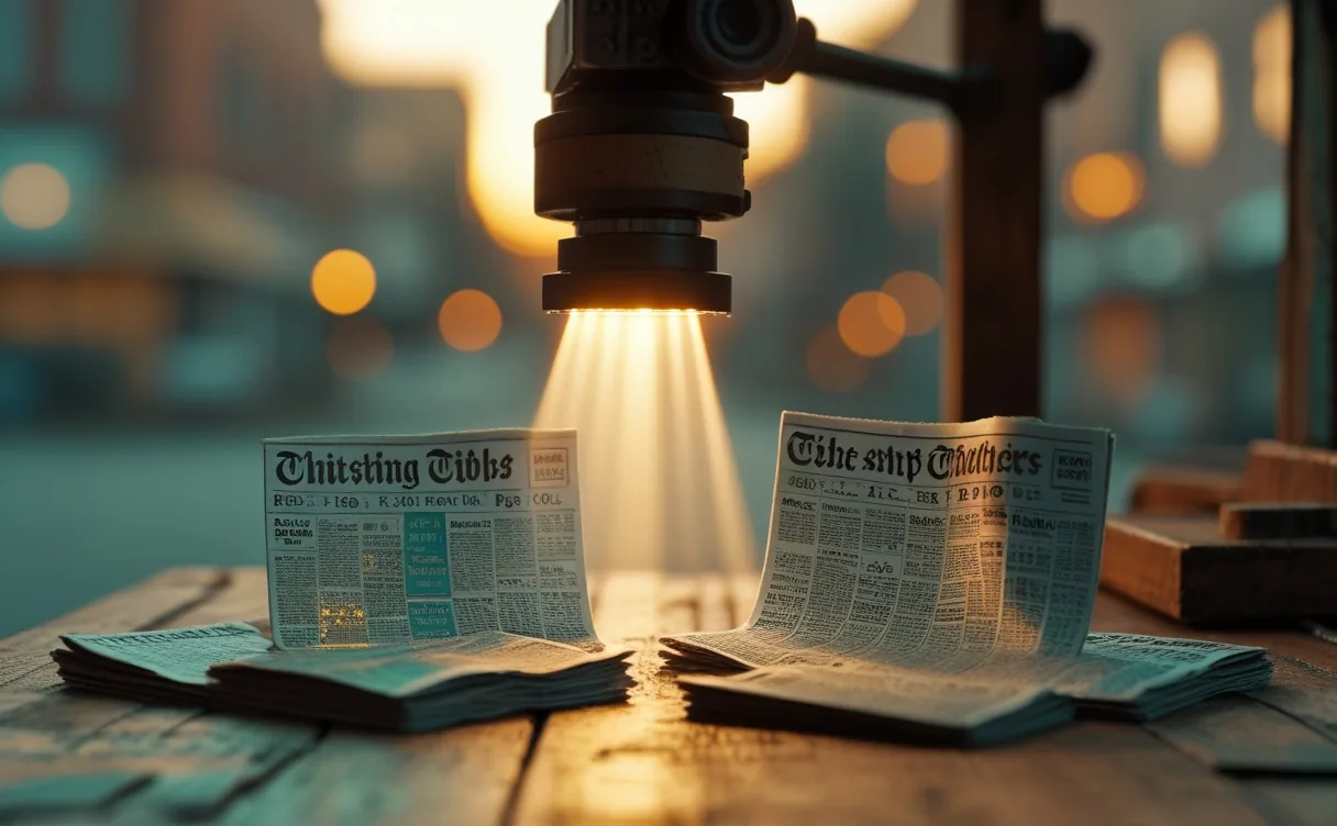 Miniatuur diorama-illustratie bij artikel 'Een op de vijf opiniestukken in de krant komt uit een taalmodel'