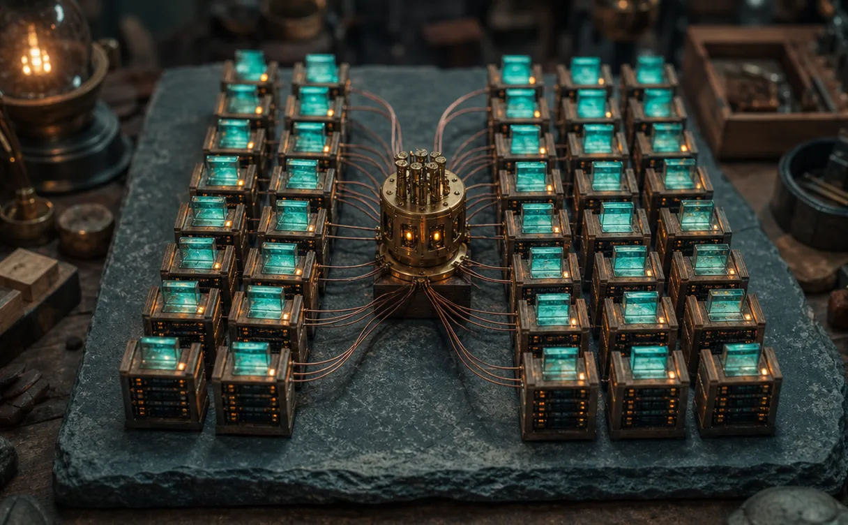 Miniatuur diorama-illustratie bij artikel 'Hoe train je een AI-model op duizenden GPU's tegelijk?'