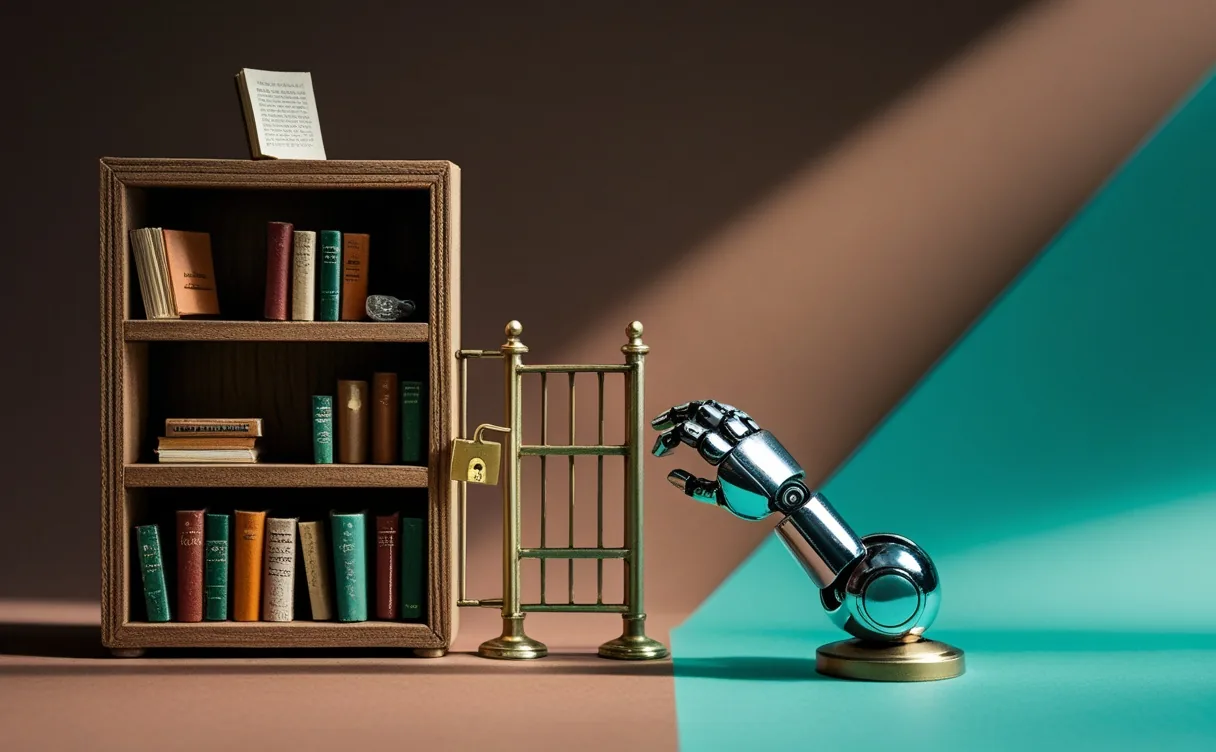 Miniatuur diorama-illustratie bij artikel 'Bookpact.ai: zo neemt de Nederlandse boekenwereld AI-gebruik in eigen hand'