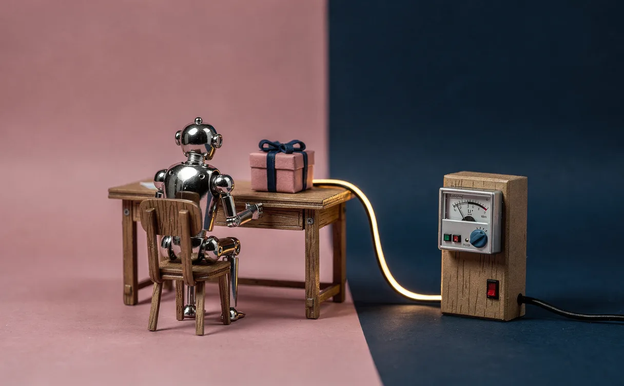 Miniatuur diorama-illustratie bij artikel 'Britse overheid: zeg geen dankjewel meer tegen je chatbot'