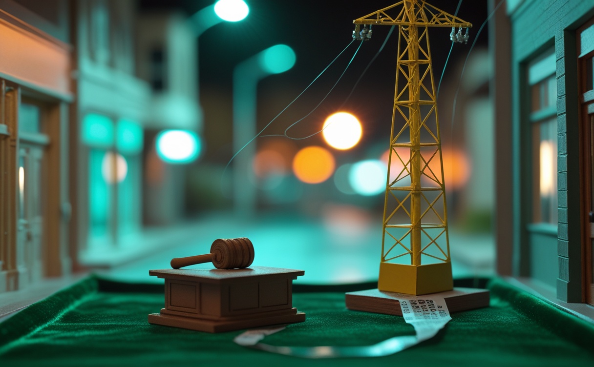 Miniatuur diorama-illustratie bij artikel 'Amerikaanse gemeenten blokkeren AI-datacenters via de stroomkabel'