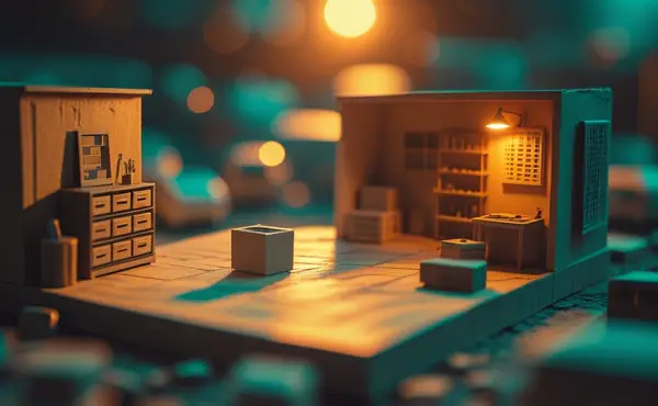 Miniatuur diorama-illustratie bij artikel 'De EU AI Act — Wat je echt moet weten als je met AI werkt'
