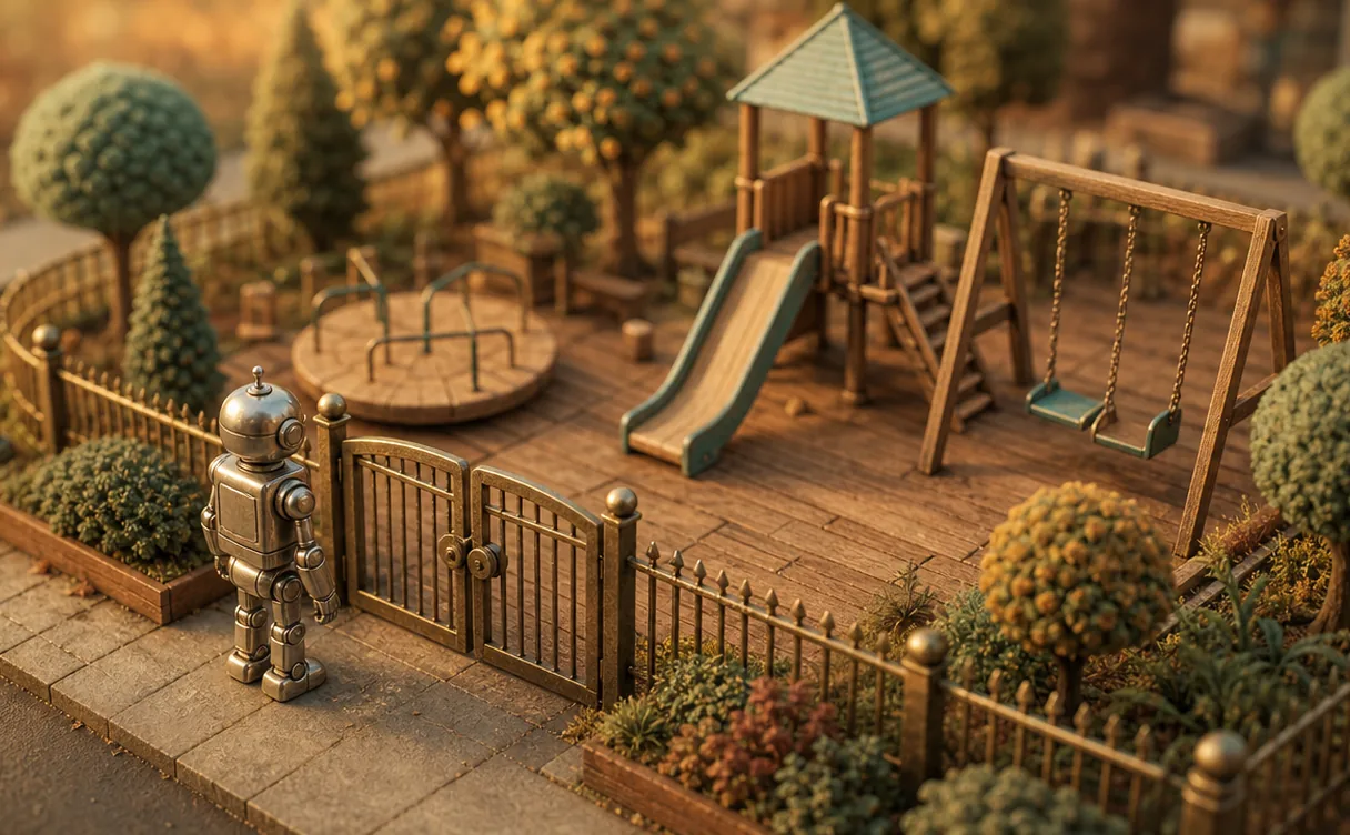Miniatuur diorama-illustratie bij artikel 'EU KIDS Act: wat Europa wil met kinderen, sociale media en AI'