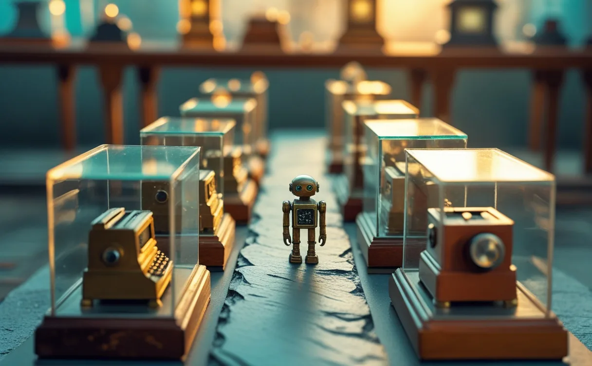 Miniatuur diorama-illustratie bij artikel 'De geschiedenis van AI: van Turing tot ChatGPT, en de Nederlandse lijn'