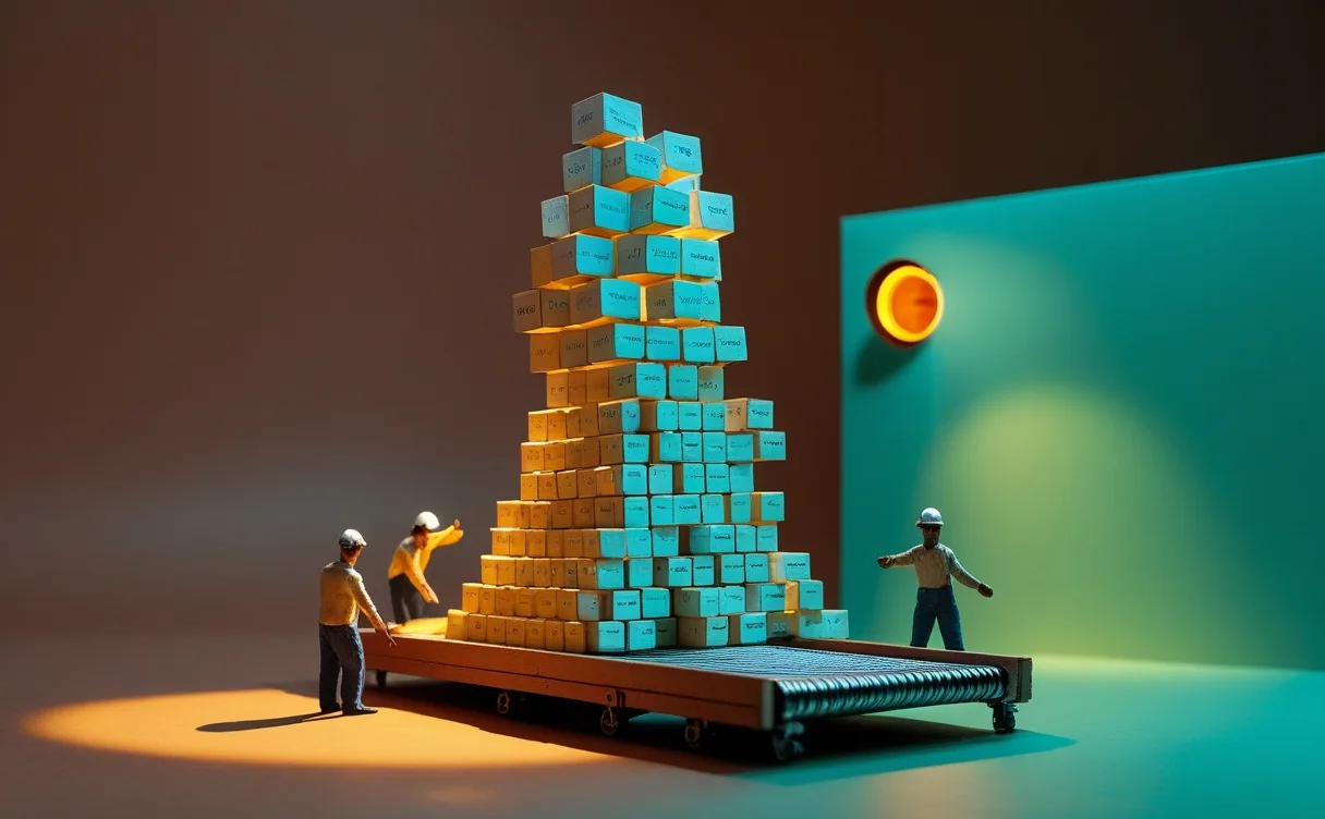 Miniatuur diorama-illustratie bij artikel over GitHub dat bezwijkt onder de AI-code-explosie