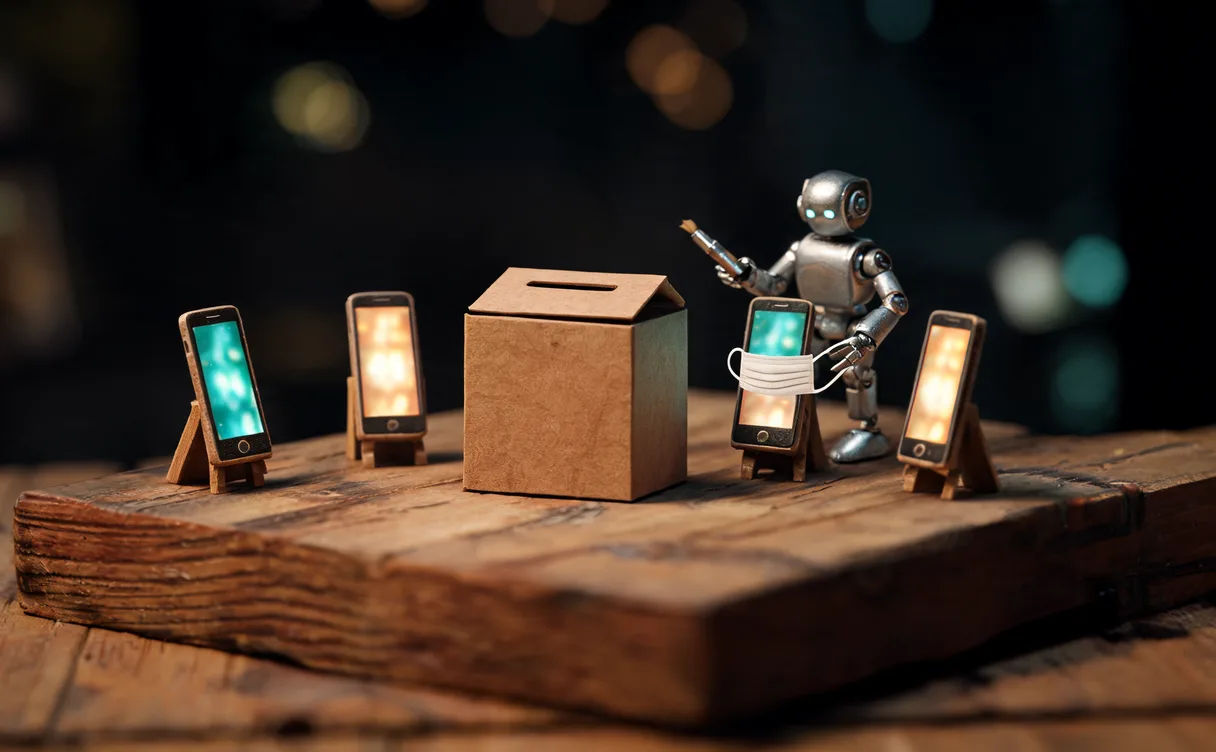Miniatuur diorama-illustratie bij artikel 'Israël stemt in de eerste 'AI-verkiezing': 1 op 7 politieke posts met AI'