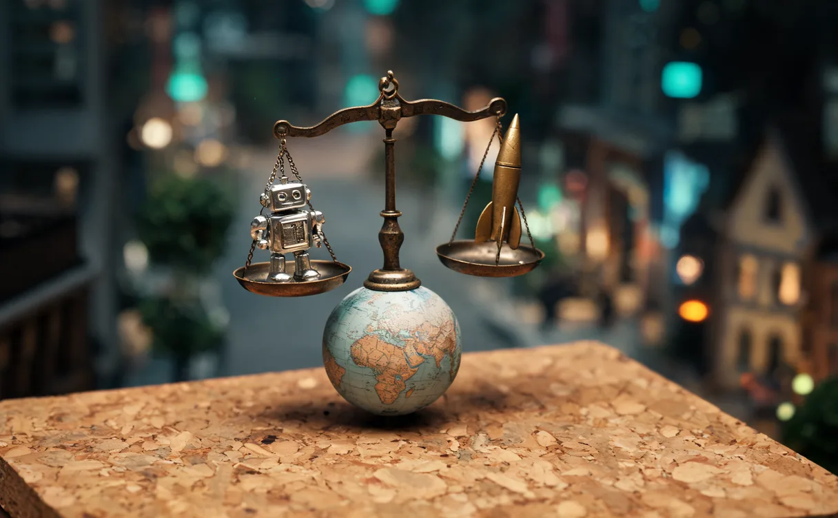 Miniatuur diorama-illustratie bij artikel 'Lancet: AI-misbruik en kernoorlog bedreigen voortbestaan mensheid'
