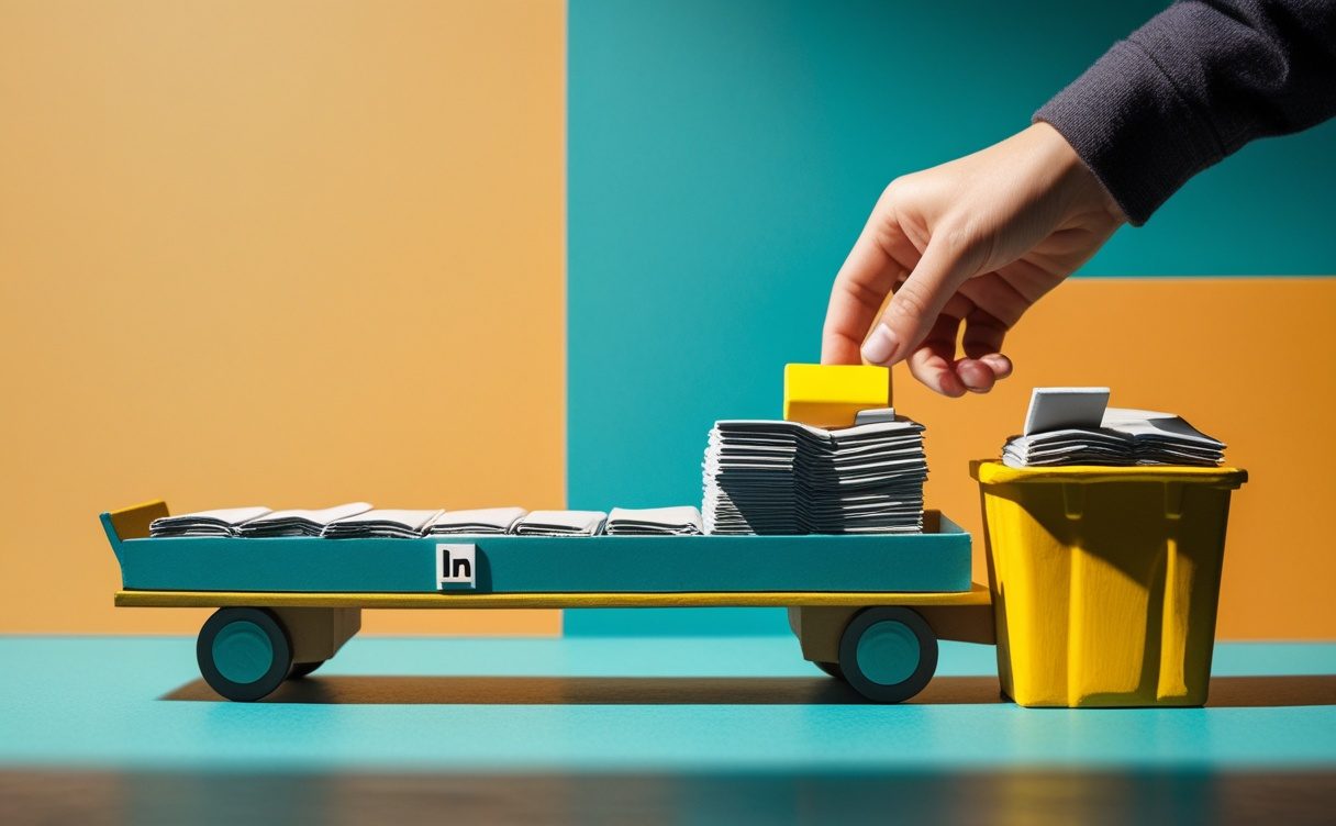 Miniatuur diorama-illustratie bij artikel 'LinkedIn AI-slop-knop: 1 miljoen meldingen, 40% minder weergaven'