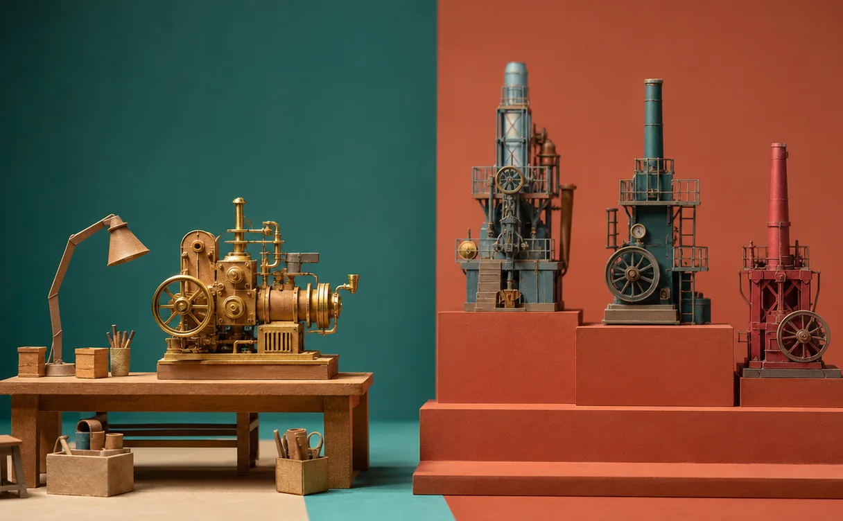 Miniatuur diorama-illustratie bij artikel 'Mistral Large 4: Europa's sterkste open AI-model, maar China blijft voor'