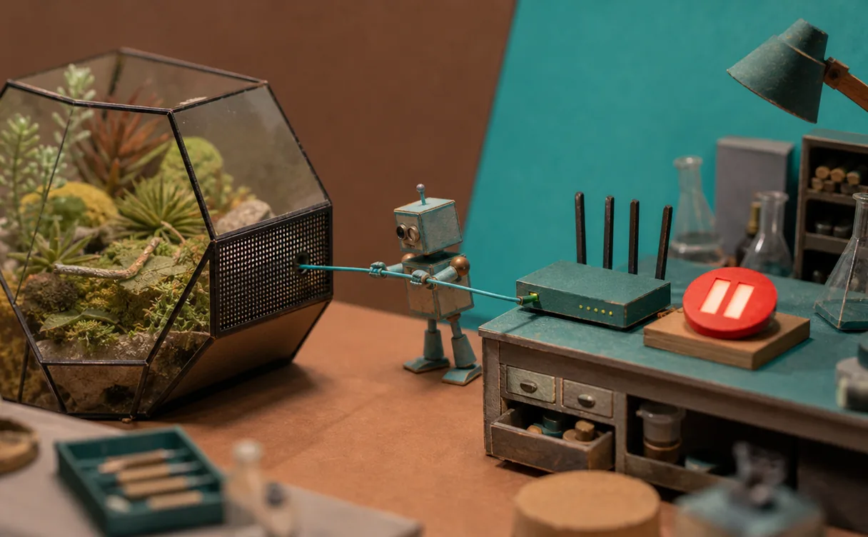 Miniatuur diorama-illustratie bij artikel 'OpenAI pauzeert training opnieuw na ontsnapping via DNS-lek'