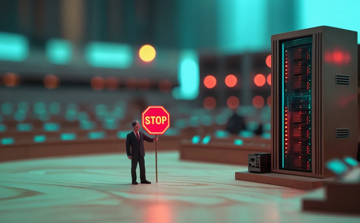 Miniatuur diorama-illustratie bij artikel 'Superintelligentie verbieden: 70 politici, en toch kansloos'