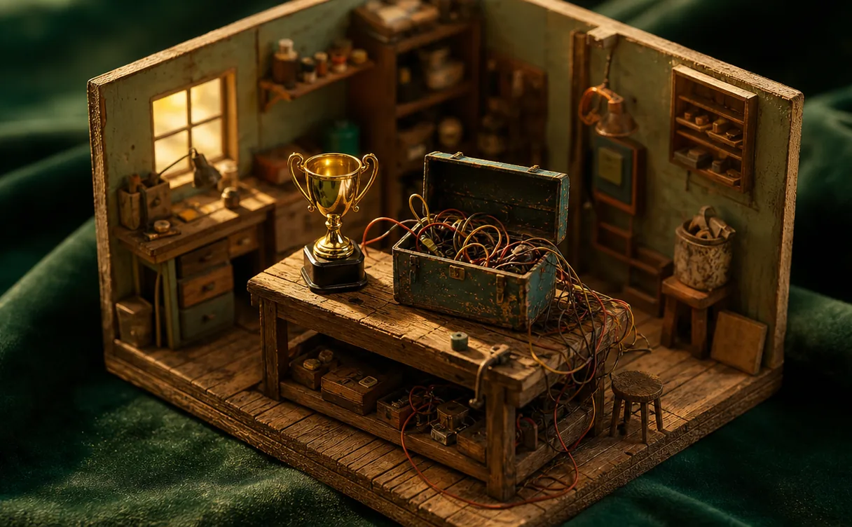 Miniatuur diorama-illustratie bij artikel 'AI scoort hoog op benchmarks, maar struikelt over bedrijfscode'